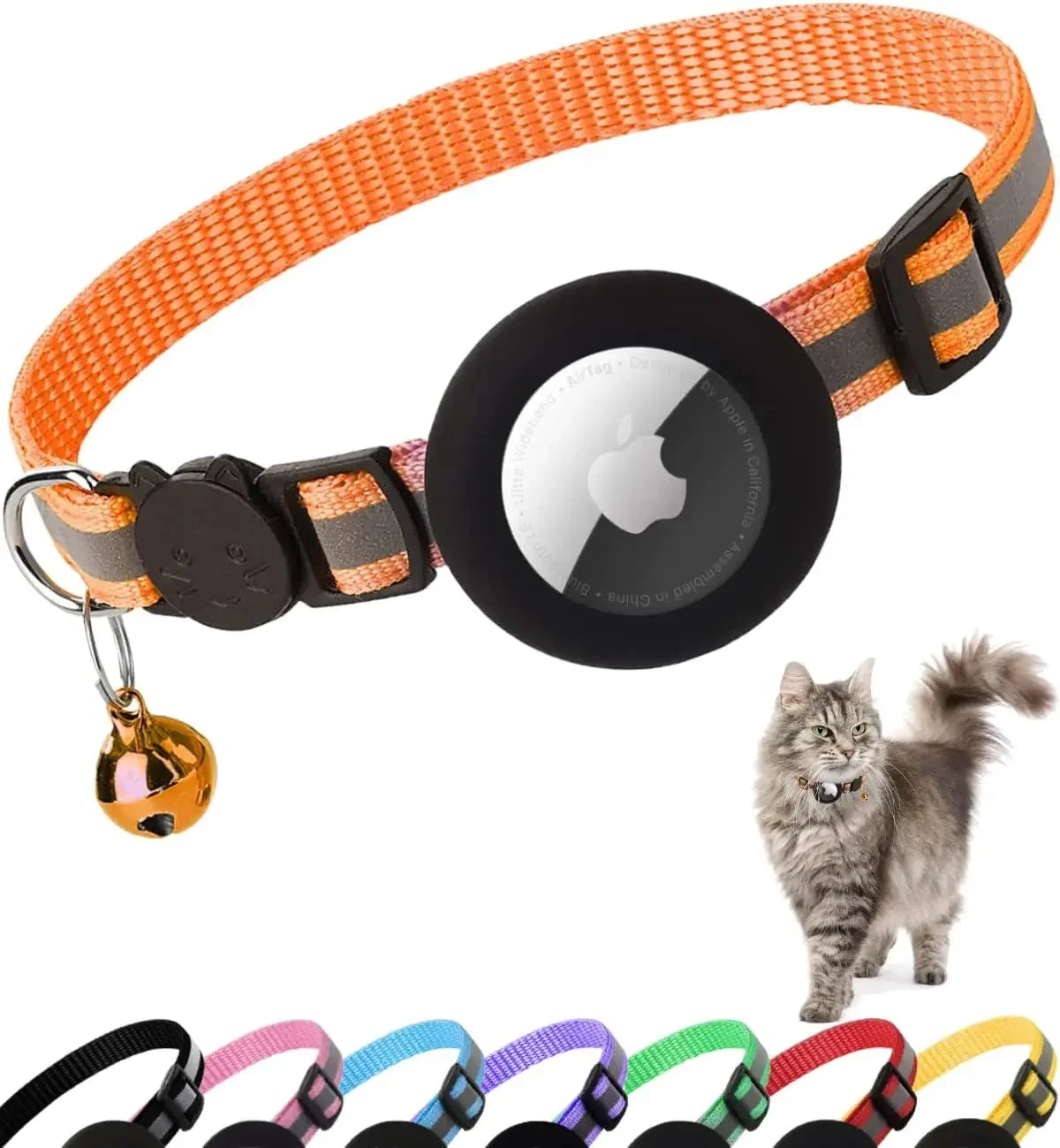 Reflective Breakaway Airtag Cat Collar 0.4Inch Adjustable with Holder Bell for Kitten Small Cat Daily Use without Locator